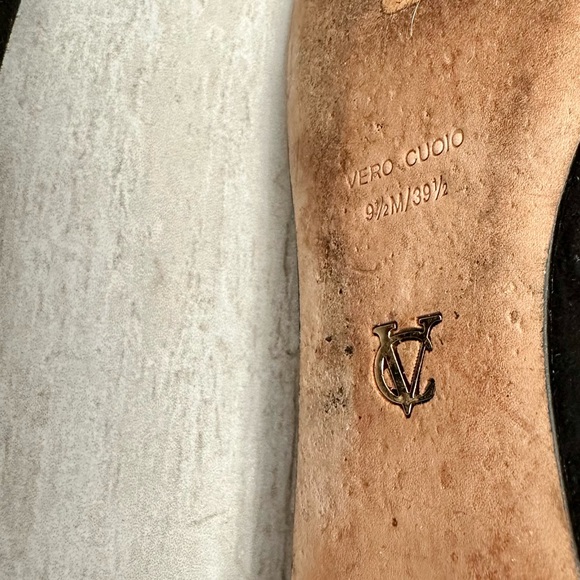 Vero Cuoio Women’s Sz 9 1/2 Black Suede Ballet Flats With Gold Leather Toe Tips - Picture 5 of 9